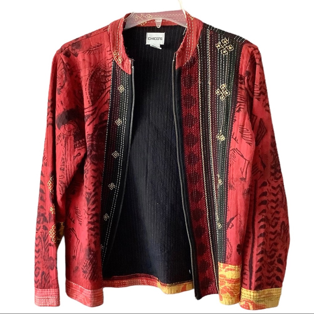 Chico's Red and Black Patterned Jacket